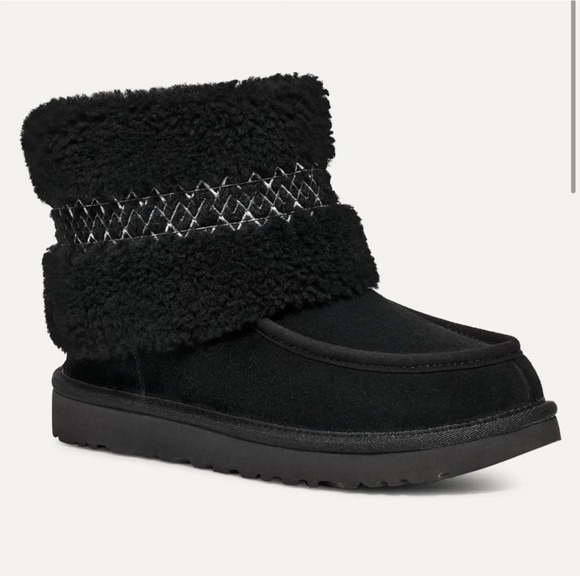 UGG Shoes - UGG Classic Mini Braid Sheepskin Ankle Boots Fur Black 1148930 Womens US 6 EU 37
